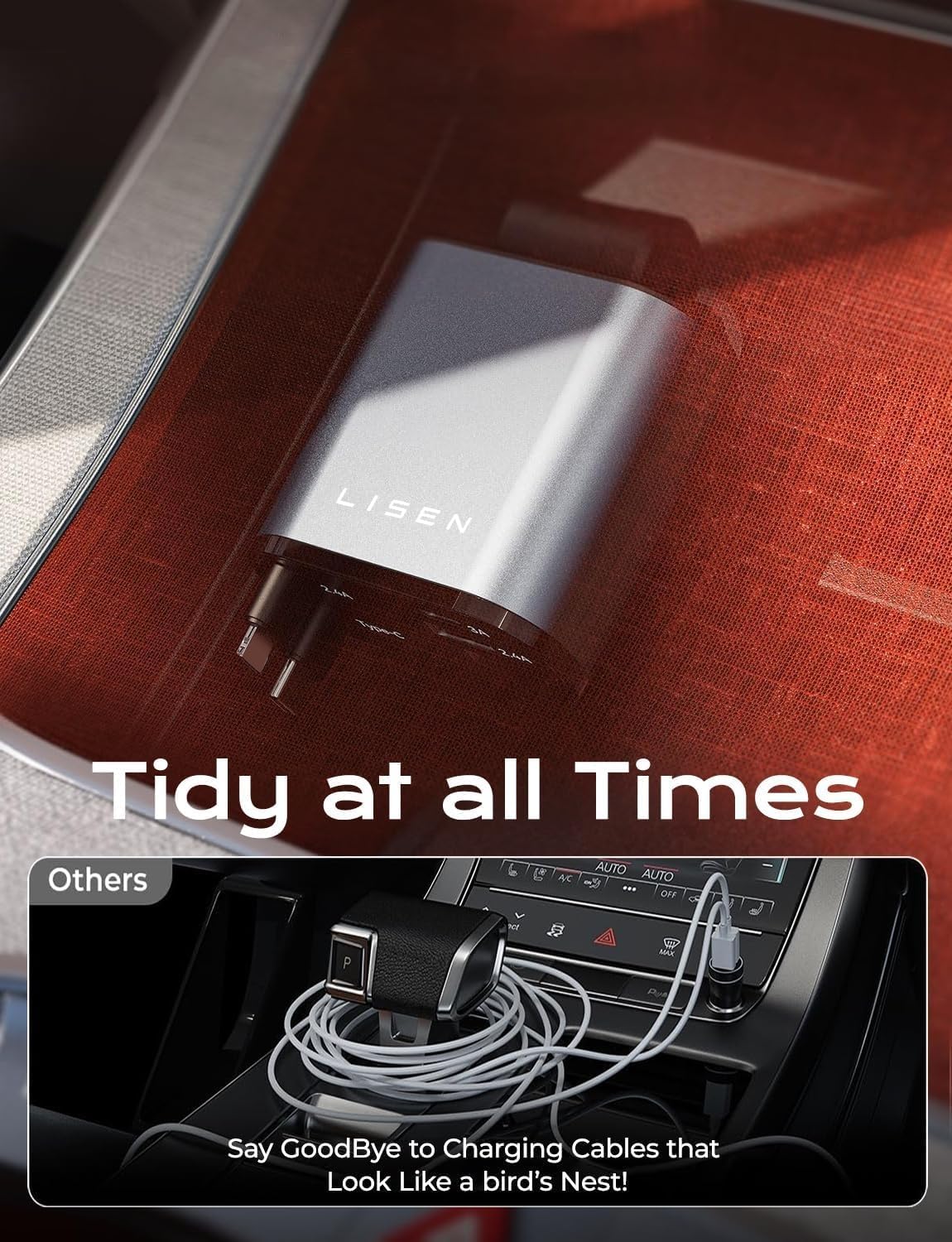 120W Super-Fast Retractable Car Phone Charger Compatable with Apple IPhone & Android شاحن هاتف يربط بمنفذ السيارة، سريع الشحن وقابل للسحب بقدرة 120 واط متوافق مع الايفون والاندرويد