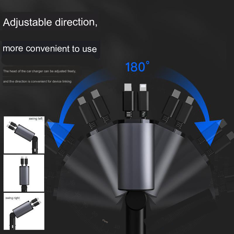120W Super-Fast Retractable Car Phone Charger Compatable with Apple IPhone & Android شاحن هاتف يربط بمنفذ السيارة، سريع الشحن وقابل للسحب بقدرة 120 واط متوافق مع الايفون والاندرويد