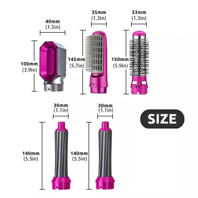 5 in 1 Hair Dryer, Hair Straightener Comb Curling Brush with 5 Interchangeable Barrels, Smoothing Iron Styling Tools for Drying Combing Styling Straightening