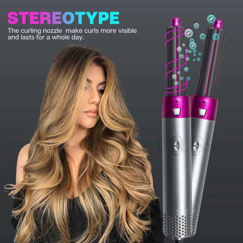 5 in 1 Hair Dryer, Hair Straightener Comb Curling Brush with 5 Interchangeable Barrels, Smoothing Iron Styling Tools for Drying Combing Styling Straightening