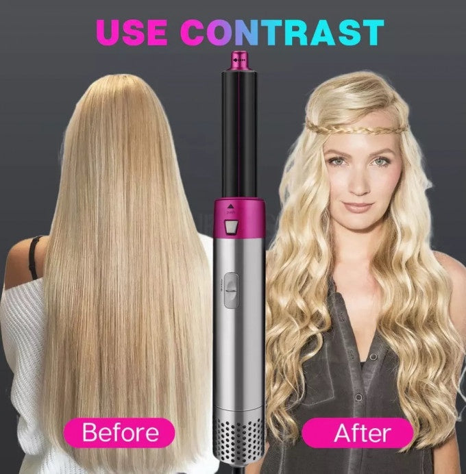 5 in 1 Hair Dryer, Hair Straightener Comb Curling Brush with 5 Interchangeable Barrels, Smoothing Iron Styling Tools for Drying Combing Styling Straightening