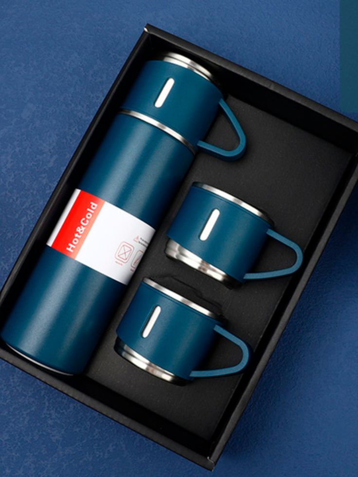 Premium Stainless Steel Vacuum Flask Set- Blue Color